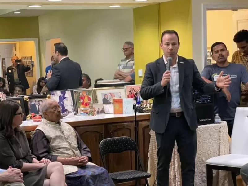 Andrew Friedson addressed attendees during the reception