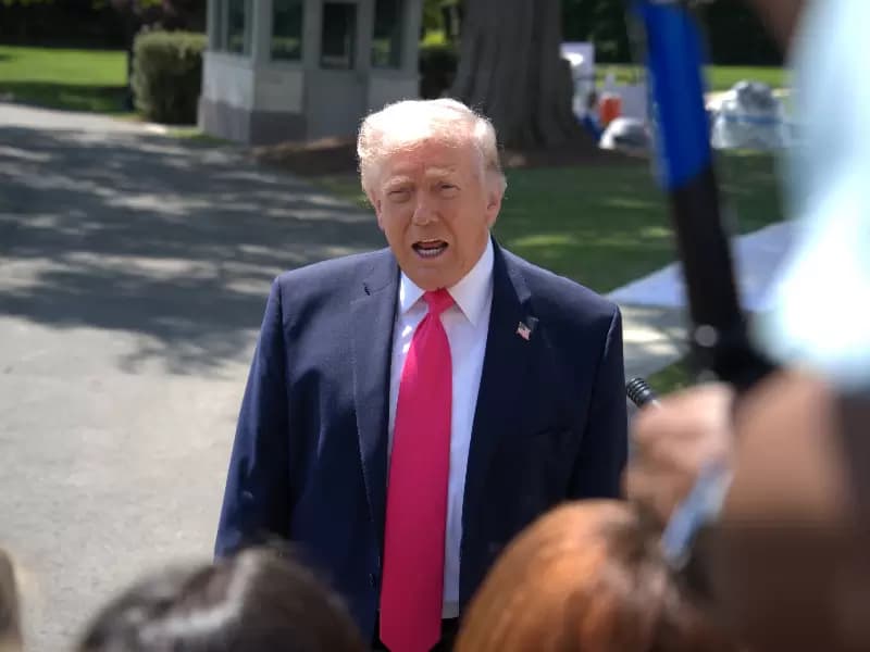Washington, D.C.: U.S. President Donald Trump speaks to the press on the South Lawn of the White House in Washington, D.C., the United States, April 16, 2026. Trump said Thursday he would consider visiting Pakistan if a peace deal is reached between the United States and Iran to end the weekslong conflict. 