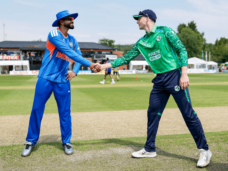  India's captain Shreyas Iyer and Ireland's captain Lorcan Tucker 