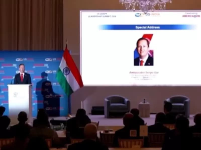 U.S. Ambassador to India Sergio Gor speaking at the USISPF Summit