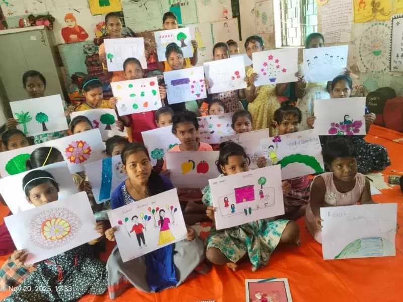 Children in RBC showcasing their own drawings