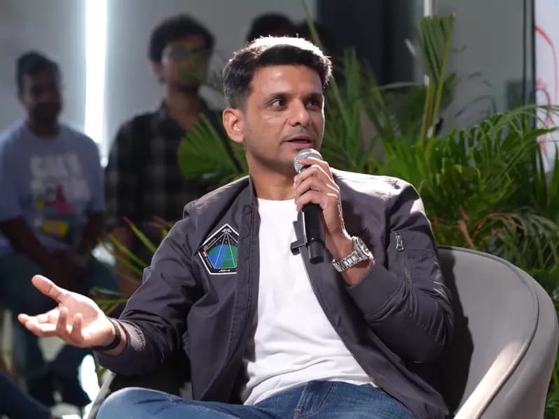 Group Captain Shubhanshu Shukla speaks during a conversation hosted by South Park Commons India.
