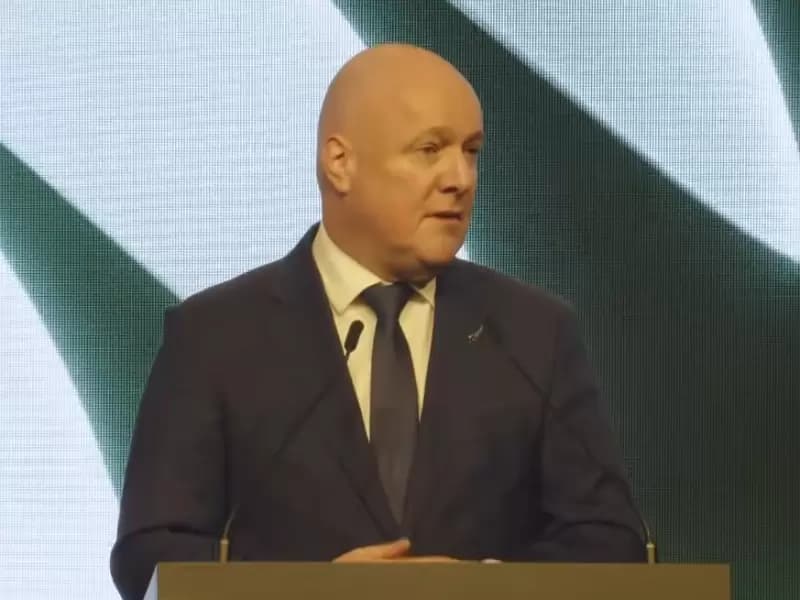 New Zealand Prime Minister Christopher Luxon addresses a gathering during Prime Minister Narendra Modi's visit to Auckland.