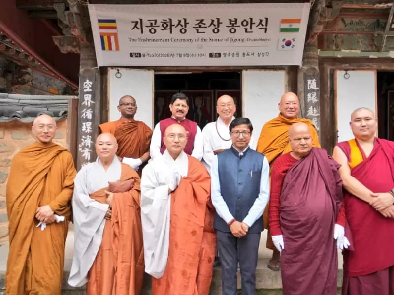 Indian Ambassador Gourangalal Das attends the enshrinement ceremony of Venerable Jigong's statue in South Korea.