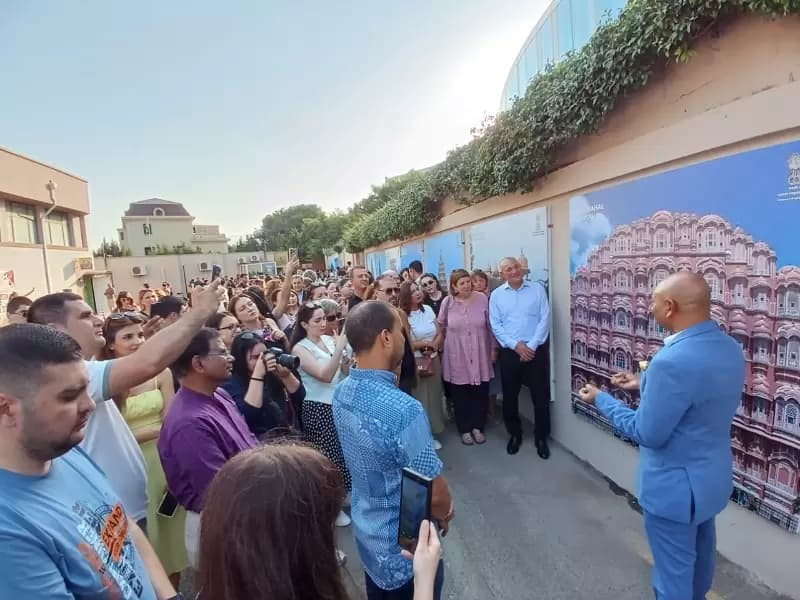 Ambassador Abhay Kumar inaugurates the Permanent Exhibition on India's UNESCO World Heritage Sites in Baku.