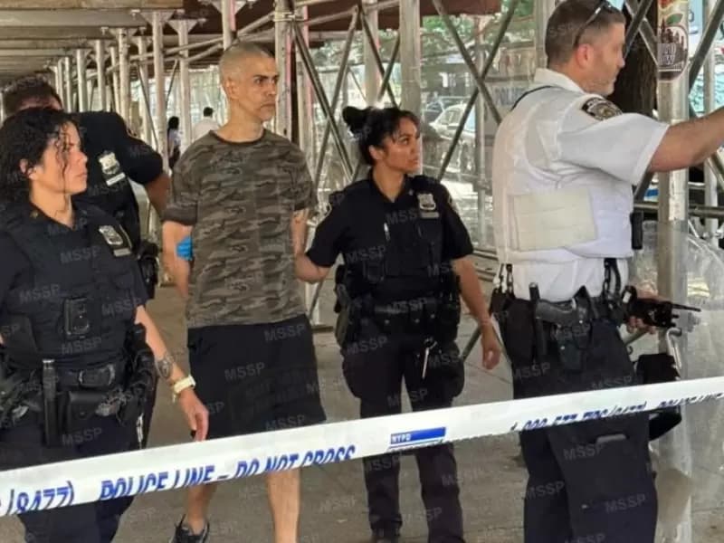 A picture released by Manhattan Shomrim, a Jewish safety patrol, showed the alleged assailant as a tall, gaunt man with a closely shaved head wearing a camouflage-type T-shirt.