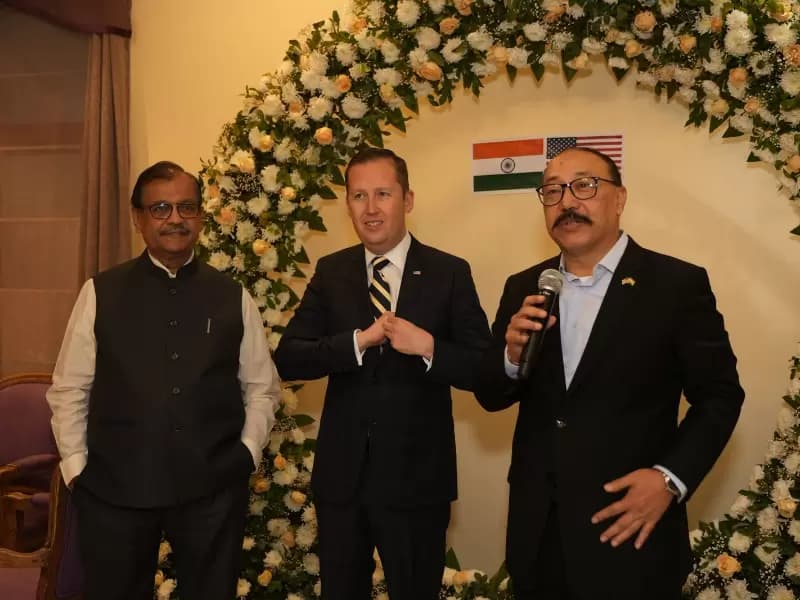 Ujjwal Nikam, U.S. Ambassador to India Sergio Gor, and former Foreign Secretary and Rajya Sabha MP Harsh Vardhan Shringla