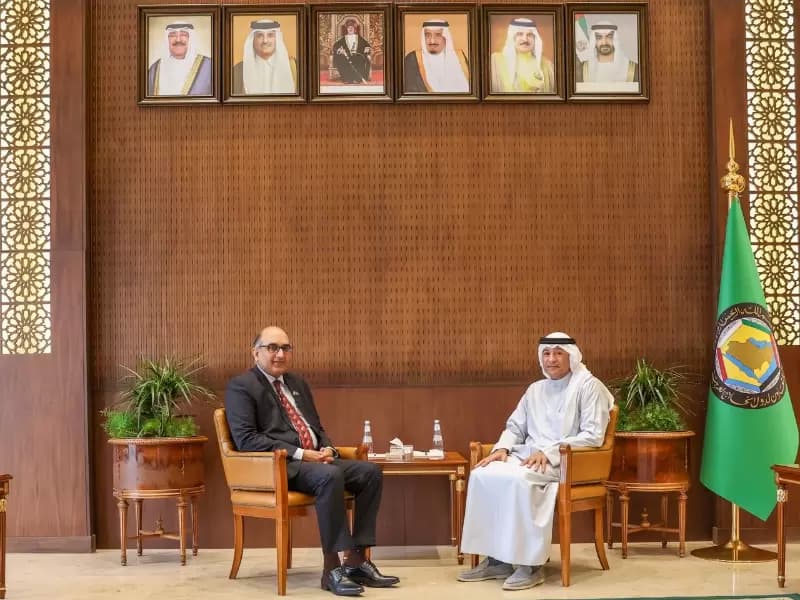 India's Ambassador to Saudi Arabia Vipul, GCC Secretary-General Jasem Mohamed Albudaiwi 