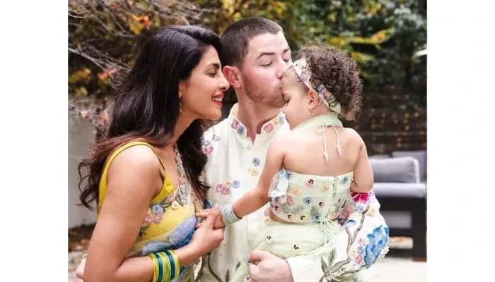 Nick Jonas with Priyanka Chopra and daughter Malti Marie