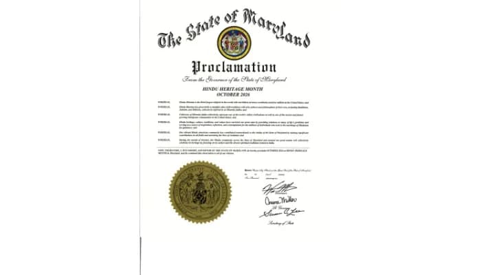 Maryland proclaims October 2026 as Hindu Heritage Month