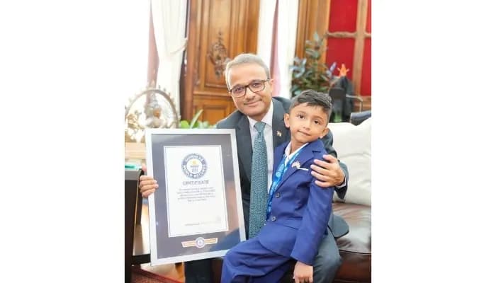 Consul General Binay Srikant Pradhan with Advay Jain 