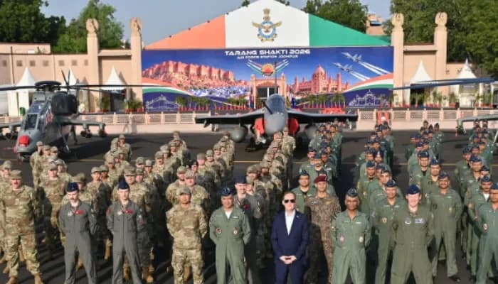 Jodhpur: US Ambassador to India Sergio Gor with troops from the participating air forces during Exercise Tarang Shakti 2026 in Jodhpur, Rajasthan, on Saturday, September 26, 2026