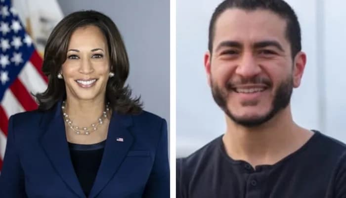 (l) Kamala Harris and (r) Abdul El-Sayed