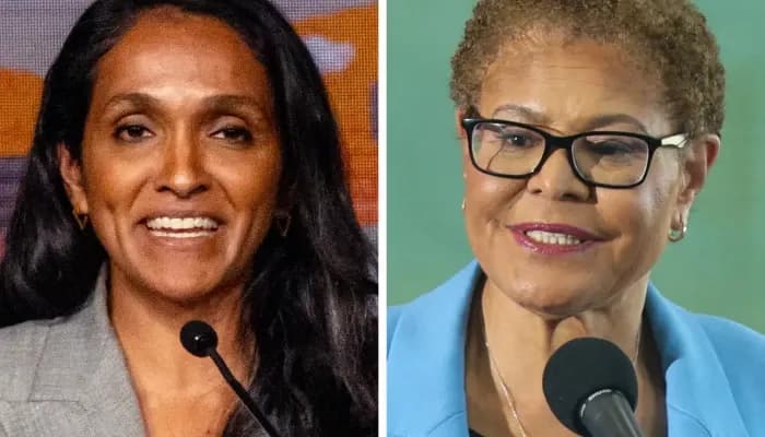 Los Angeles City Councilmember Nithya Raman and Mayor Karen Bass 