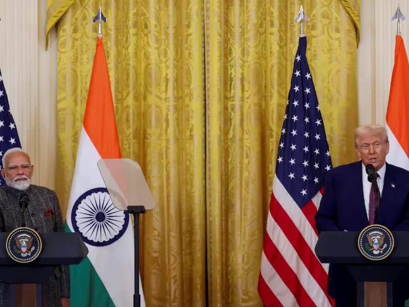 U.S. President Donald Trump holds a joint press conference with Indian Prime Minister Narendra Modi at the White House in Washington, D.C., U.S., February 13, 2025. 