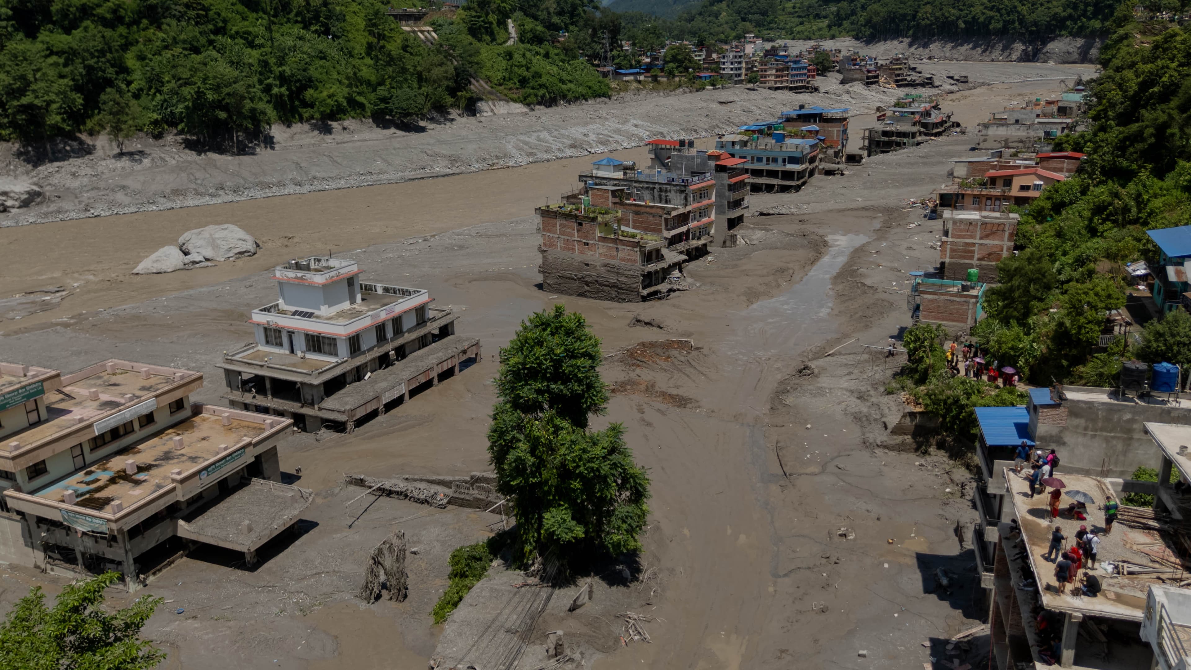Nuwakot: A drone photo taken on Aug. 27, 2026 shows a view of a massive flash flood-hit Nuwakot, Nepal. Nepal's National Disaster Risk Reduction Management Authority said that as many as 359 bodies had been recovered from flood-hit areas by Thursday evening, with 910 people still missing. 