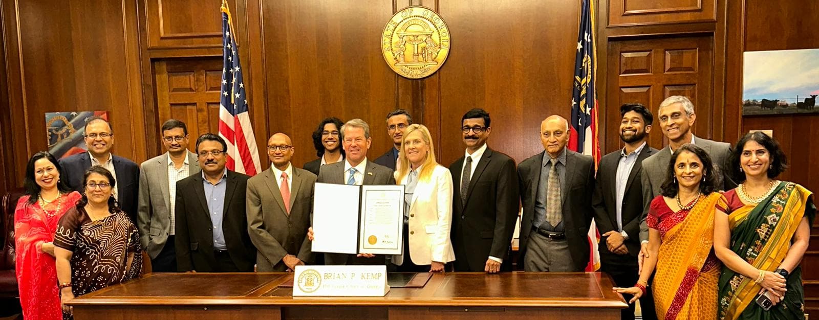 Georgia Governor Brian Porter Kemp signed the proclamation in the presence of Indian Americans.