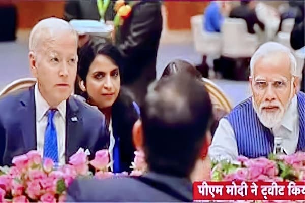 नई दिल्ली में आयोजित G 20 शिखर सम्मेलन के दौरान अमेरिका के राष्ट्रपति जो बाइडन और भारत के प्रधानमंत्री नरेन्द्र मोदी के बीच चावला।