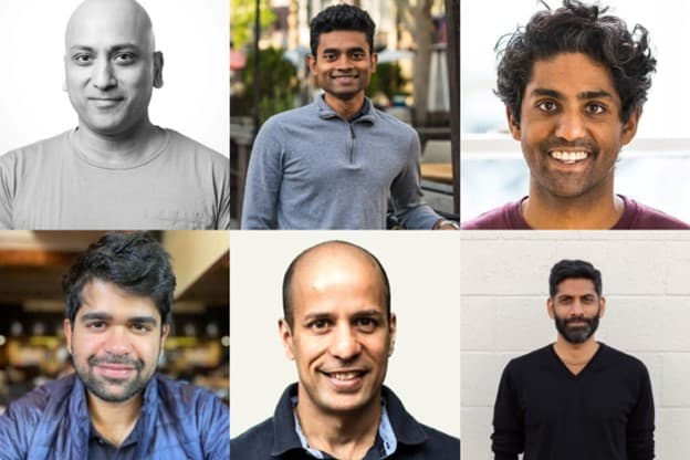 (Top - L-R) Vipul Ved Prakash (Image - Linkedin), Varun Mohan (Image - LinkedIn), Tuhin Srivastava (Image - X, tuhinone), (Bottom - L- R) Aravind Srinivas (Image - X, AravSrinivas), Arvind Jain (Image - Glen/website), Shiv Rao (Image - Abridge/website)