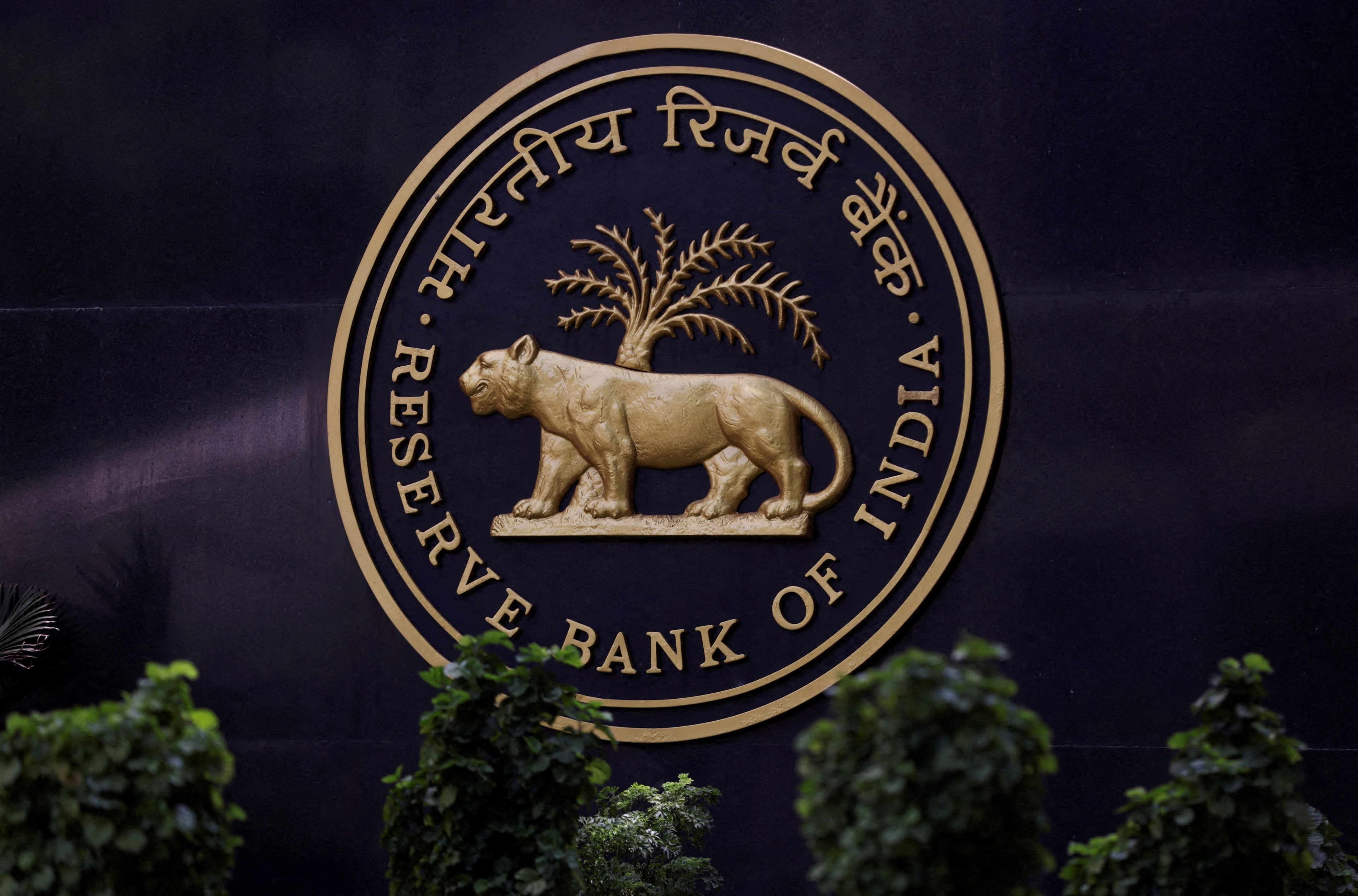 FILE PHOTO: A Reserve Bank of India (RBI) logo is seen inside its headquarters in Mumbai, India, April 6, 2023