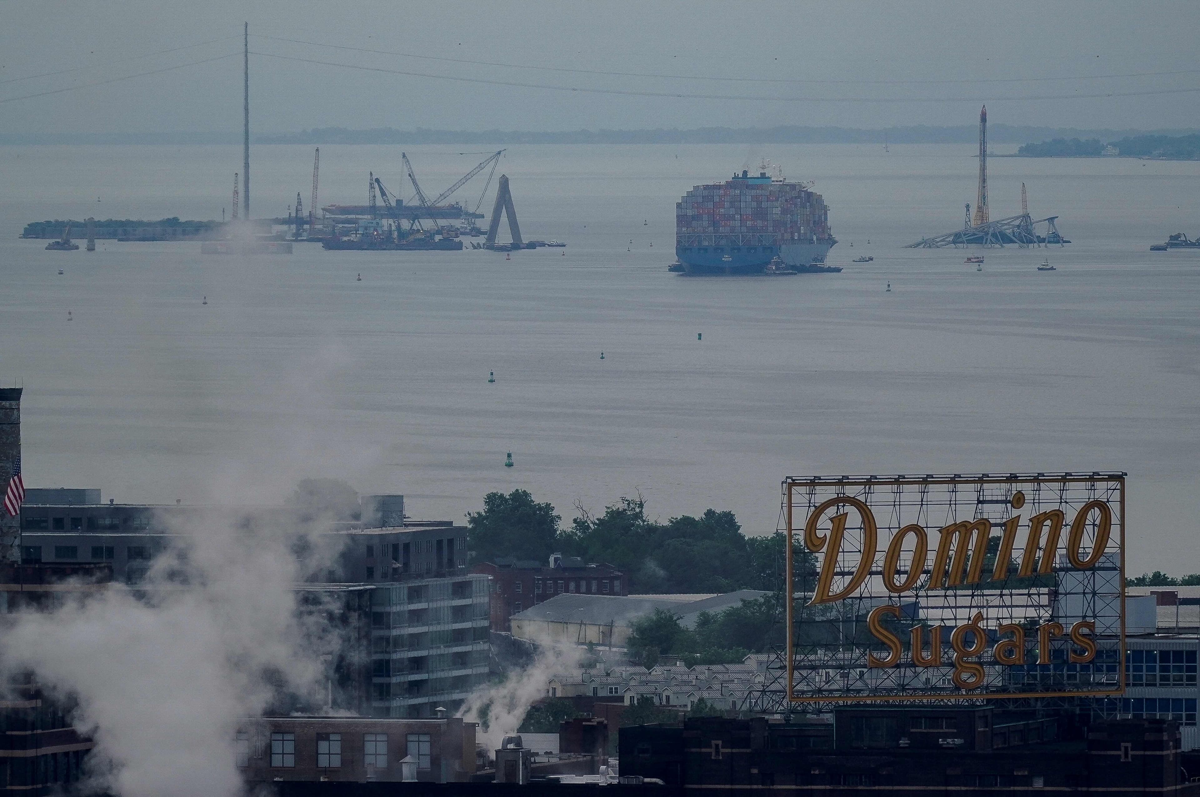 A view of the cargo ship 'Dali' as crews clear it from the Francis Scott Key Bridge in Baltimore, Maryland, U.S. May 20, 2024.