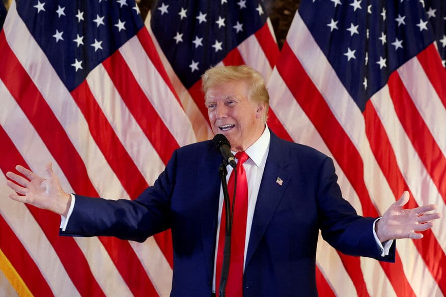 Republican presidential candidate Donald Trump gestures as he speaks during a press conference at Trump Tower in New York City, on May.31.