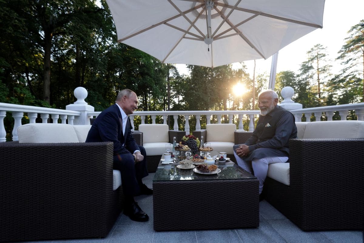Russia's President Vladimir Putin and India's Prime Minister Narendra Modi attend a meeting at the Novo-Ogaryovo state residence near Moscow, Russia July 8, 2024.