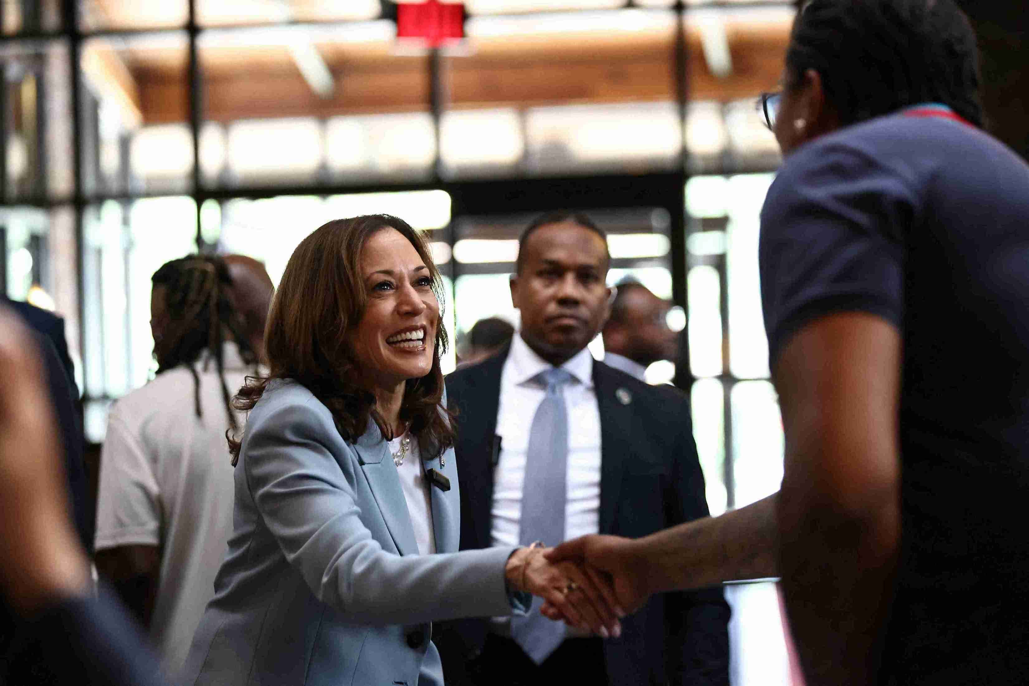 Kamala Harris stops at Paschal's restaurant before a presidential election campaign event in Atlanta.