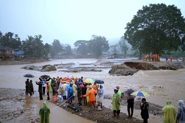 केरल के वायनाड में पहाड़ियों पर कई बार भूस्खलन के बाद बचाव दल के सदस्य अभियान चला रहे हैं।