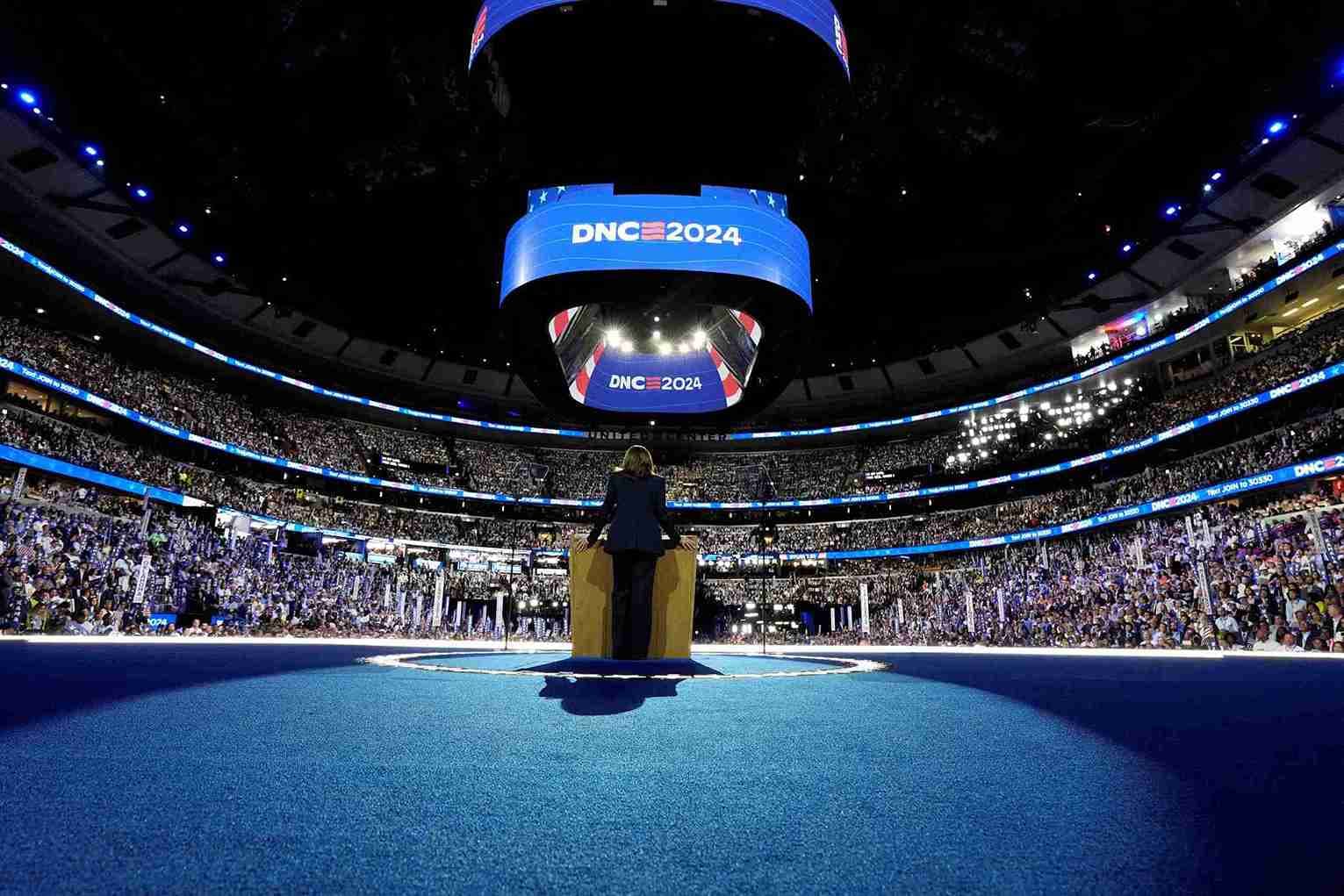 Harris accepts the Democratic Party's nomination for president at the United Center on the fourth day of the Democratic National Convention.