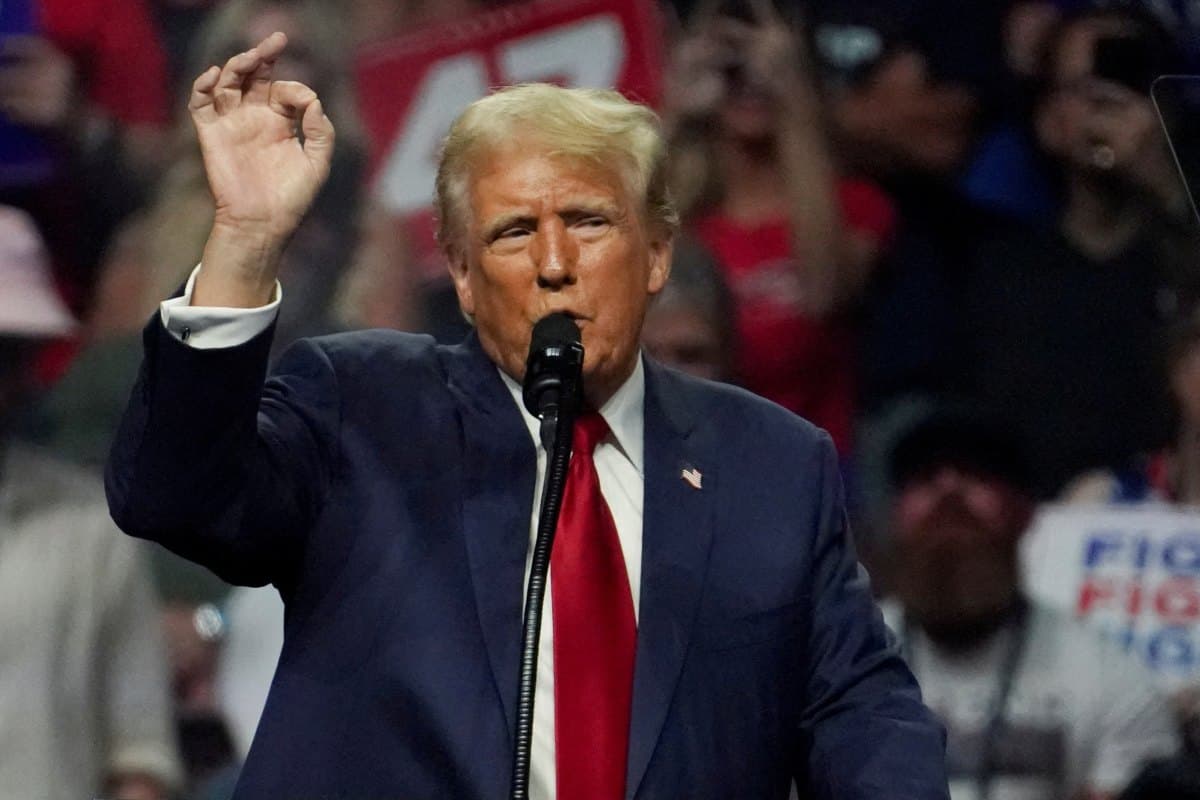 Republican presidential nominee and former U.S. President Donald Trump speaks at a rally in Glendale, Arizona, U.S., August 23, 2024.