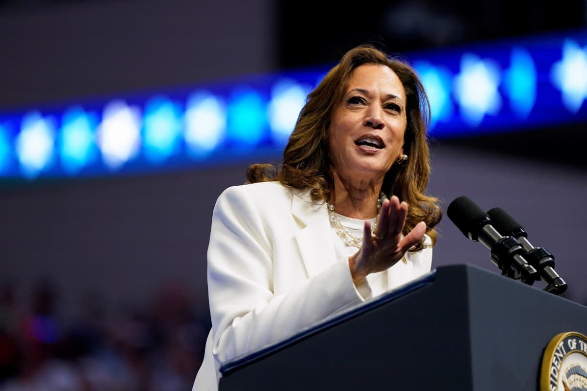 Democratic presidential nominee and U.S. Vice President Kamala Harris delivers remarks at a campaign rally in Savannah, Georgia, U.S., Aug.29, 2024