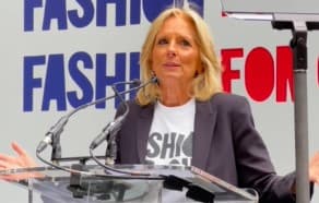 Jill biden speaking at the FashionForOurFuture rally at NYFW.