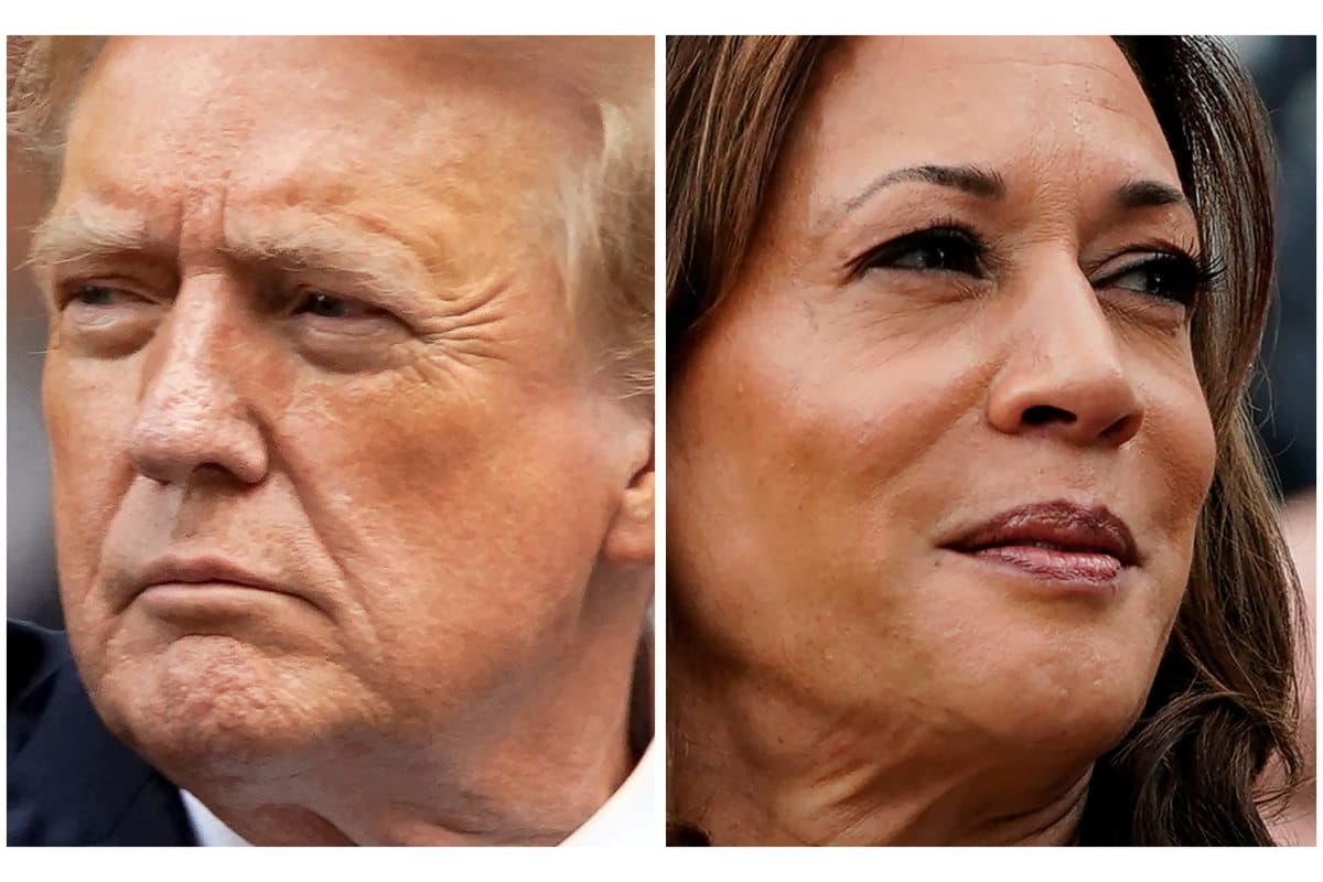 Former U.S. President Donald Trump in New York City, U.S. May 30, 2024 and U.S. Vice President Kamala Harris in Washington, U.S., July.22, 2024 in a combination of file photos.