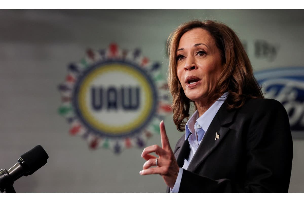 Democratic presidential nominee and U.S. Vice President Kamala Harris speaks at North Western High School in Detroit, Michigan, U.S., Sep.2, 2024.