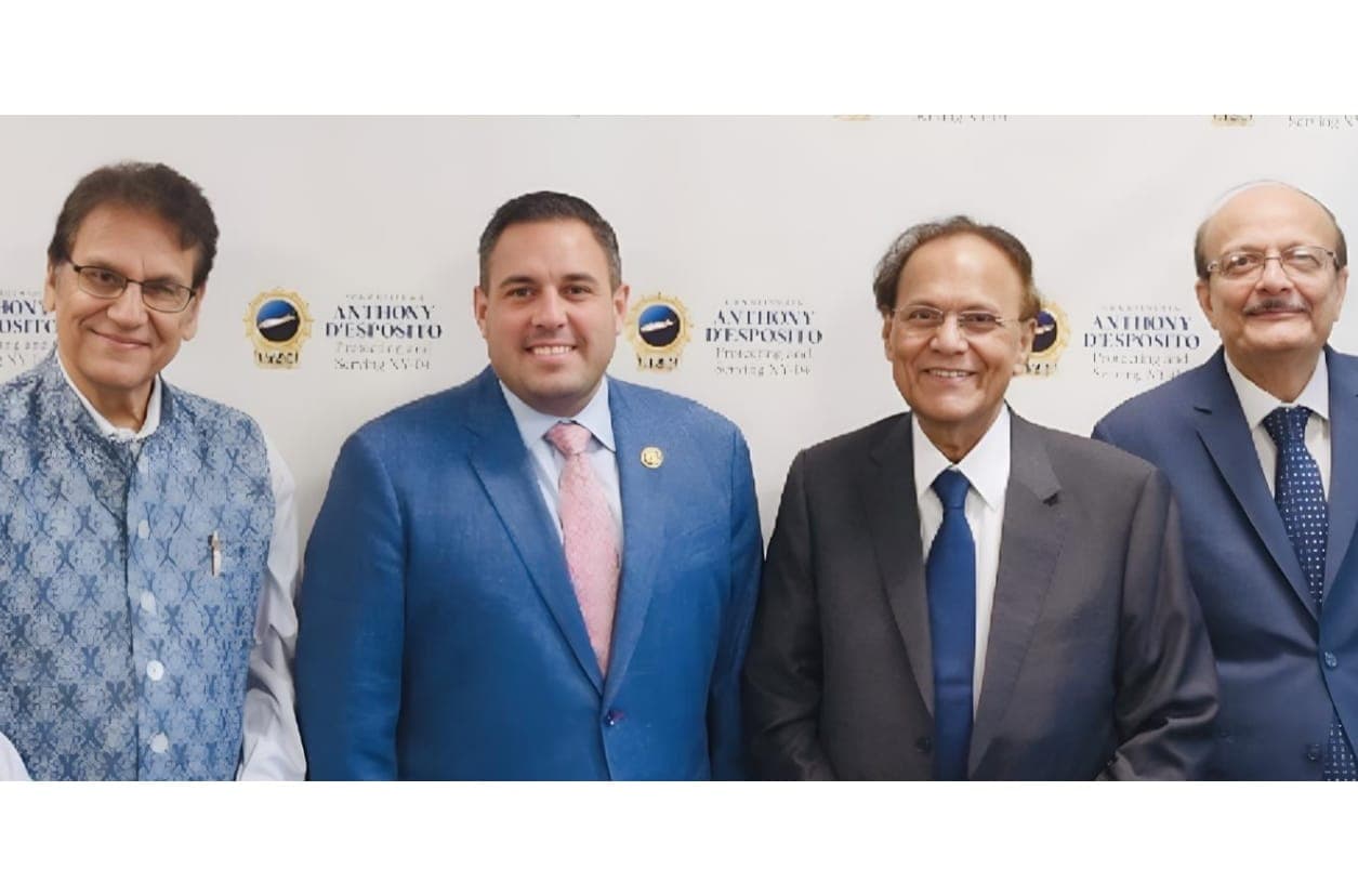 (From L to R) Varinder Bhalla, Rep. Anhony D’Esposito, Dr. Nori Dattatrey and Sudhir Vaishnav