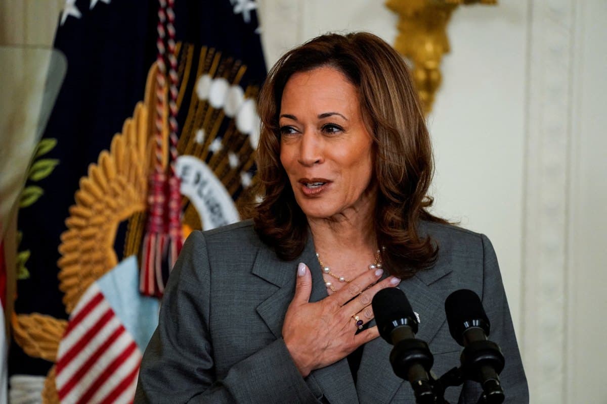 Democratic presidential nominee Vice President Kamala speaks as she and U.S. President Joe Biden deliver remarks on gun violence in America, at the White House in Washington, U.S., Sep.26, 2024.