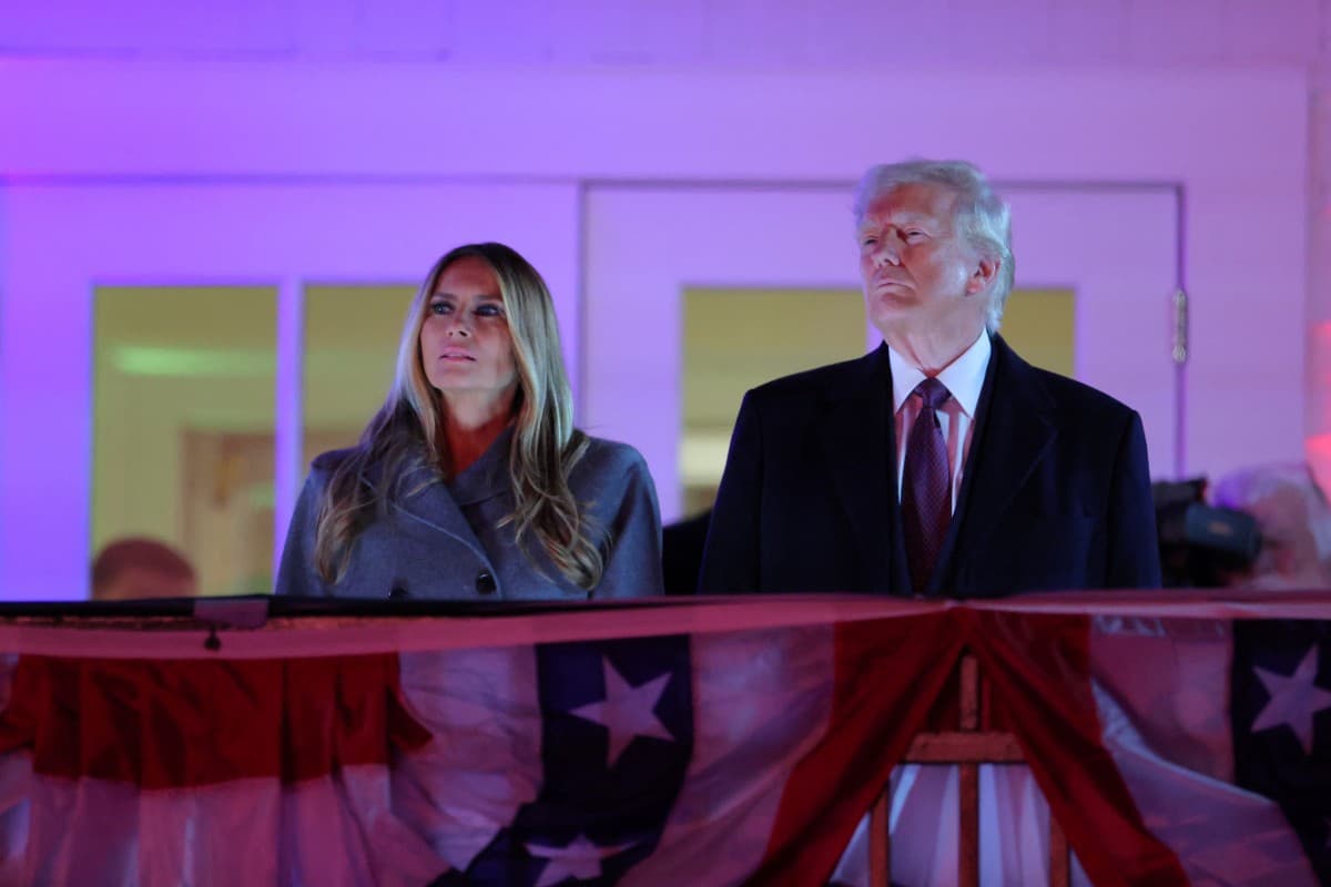 U.S. President-elect Donald Trump and Melania Trump watch the fireworks display ahead of the inauguration of U.S. President-elect Donald Trump, at Trump National Golf Club Washington DC in Sterling, Virginia, U.S., January 18, 2025.