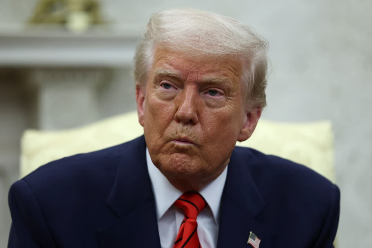 U.S. President Donald Trump reacts as he meets NATO Secretary General Mark Rutte (not pictured), in the Oval Office at the White House in Washington, D.C., U.S., March 13, 2025.