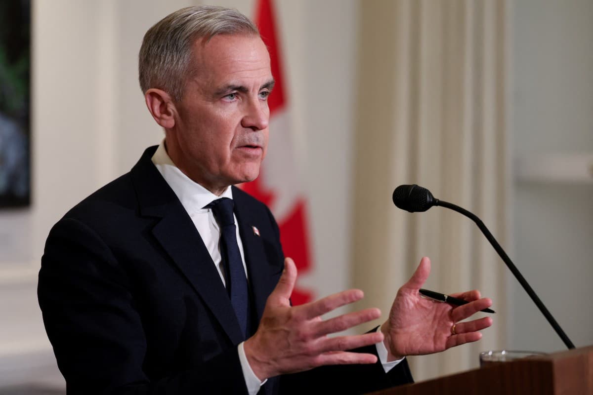 Canadian Prime Minister Mark Carney holds a press conference at Canada House, in London, Britain Mar.17, 2025.