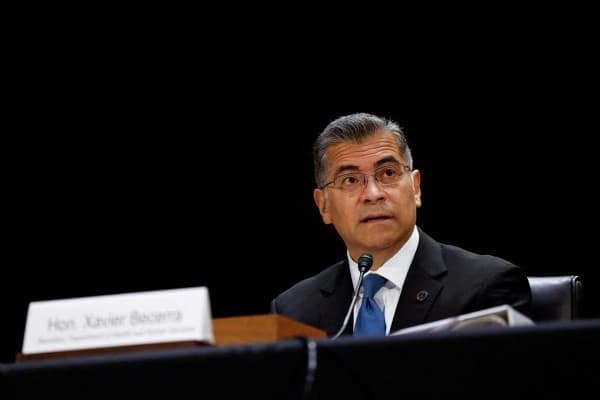 FILE PHOTO: U.S. Secretary of Health and Human Services Xavier Becerra testifies before the Senate Appropriations committee as lawmakers in the U.S. Congress struggle to reach a deal to head off a looming partial government shutdown less than two weeks away on Capitol Hill in Washington, U.S., November 8, 2023.
