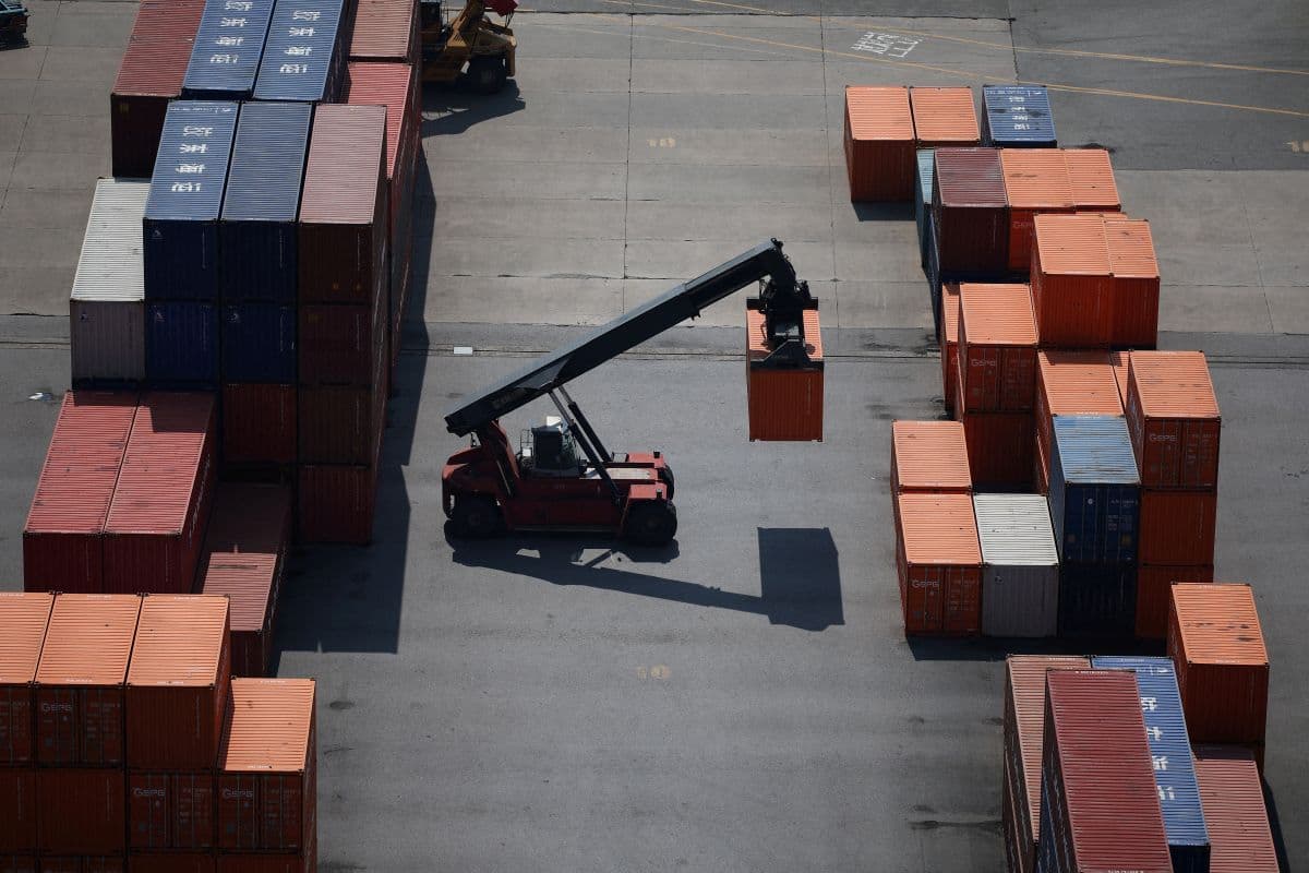 Shipping containers are seen at Pyeongtaek port in Pyeongtaek, South Korea, April 15, 2025.