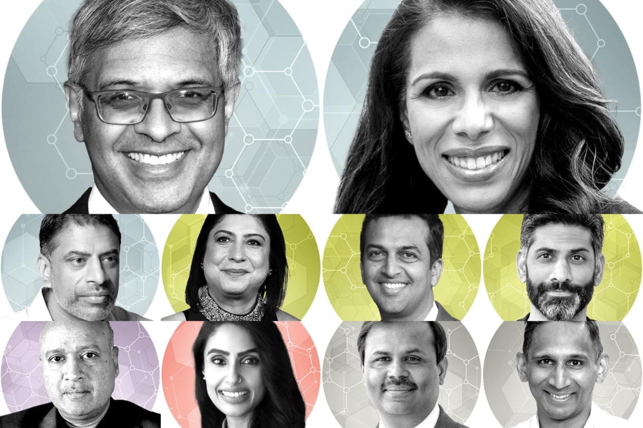 (Top; L-R) Jay Bhattacharya and Sumbul Desai, (Middle; L-R) Vas Narasimhan, Reshma Kewalramani, Samarth Kulkarni and Shiv Rao, (Bottom; L-R) Anish Bhatnagar, Ronita Nath, Suresh Ramalingam, and Vinod Balachandran.
