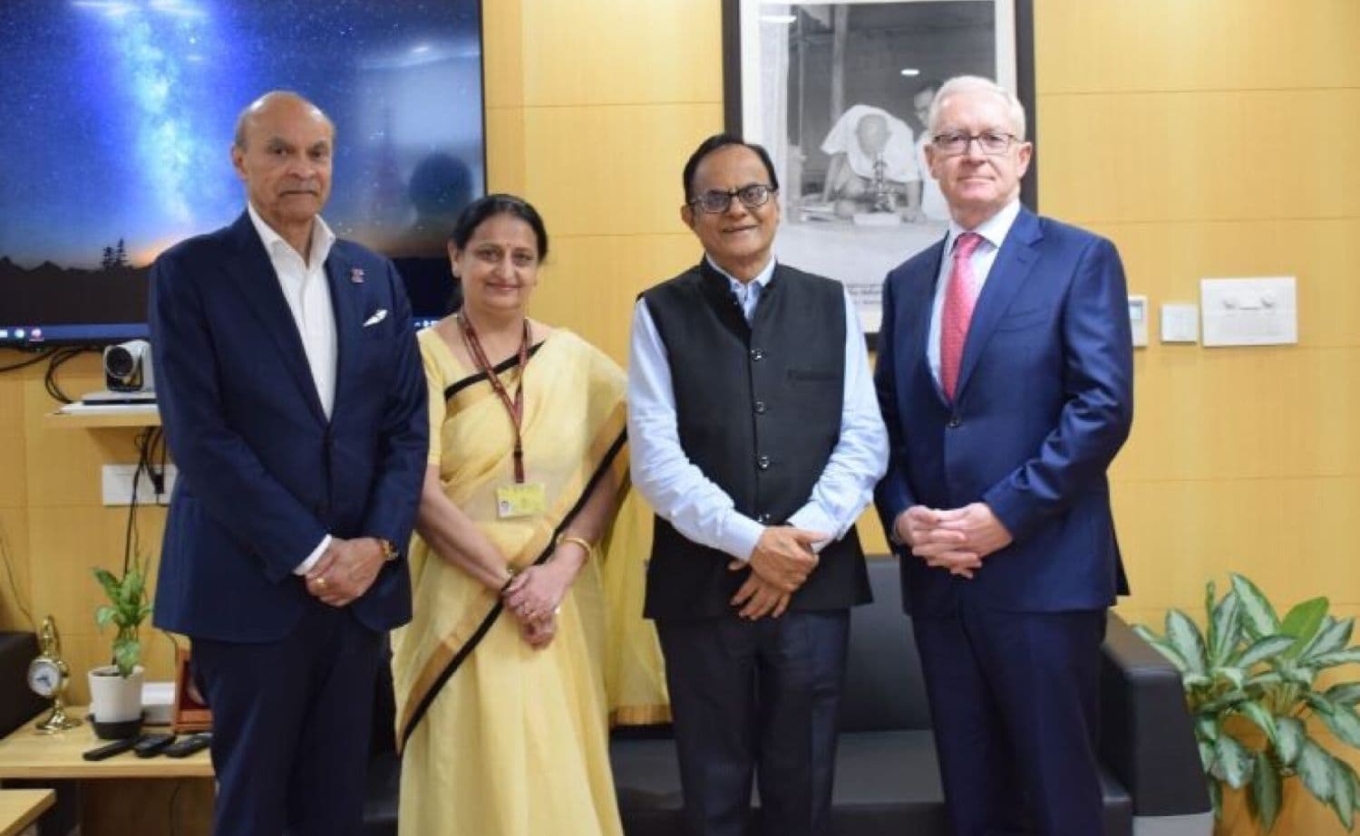 (L-R)Vindi Banga, Chair of Imperial’s Council, Dr Parvinder Maini, Scientific Secretary, Professor Ajay Kumar Sood, Principal Scientific Adviser to the Government of India and President Hugh Brady.