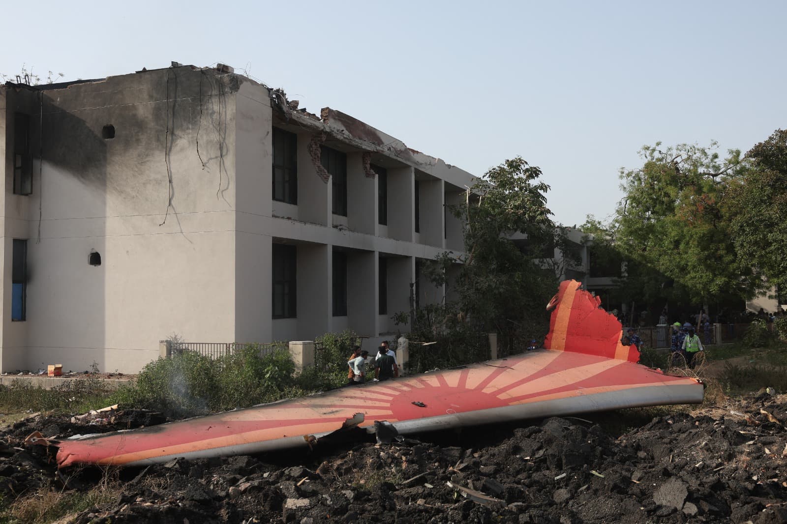 Wreckage of a Boeing 787 Dreamliner lies at the site where the Air India plane crashed in Ahmedabad, India, June 12, 2025.