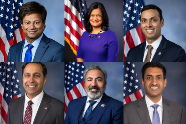 (Top from L to R) Shri Thanedar, Pramila Jayapal, Suhas Subramanyam. (Below from L to R) Raja Krishnamoorthi, Ami Bera, Ro Khanna