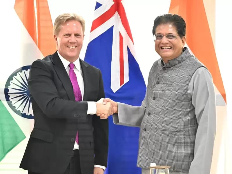 Union Minister Piyush Goyal holds a meeting with New Zealand’s Minister of Trade and Investment Todd McClay, in New Delhi on Friday, December 12, 2025.