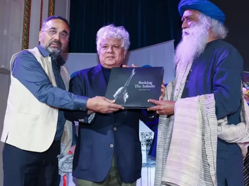 Mahakumbh book released by Sadhguru at IAAC Literary Festival - author Yakub Mathew (left), and Suhel Seth who moderated the panel discussion at the book launch.