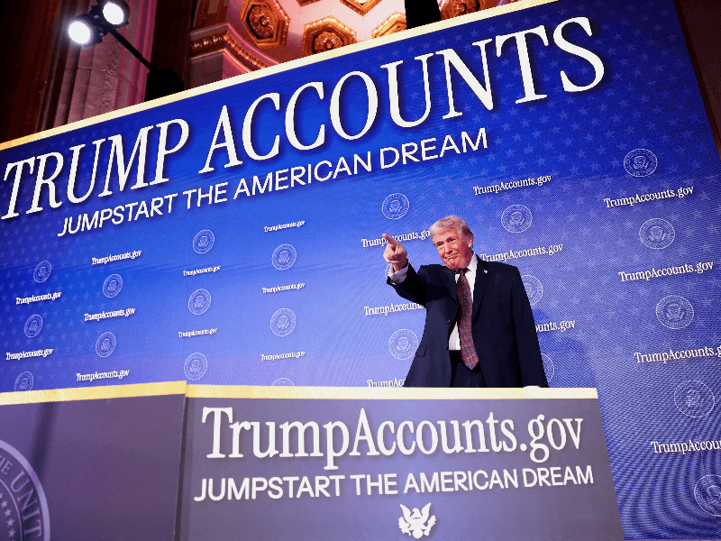 U.S. President Donald Trump points a finger onstage at the U.S. Treasury Department's Trump Accounts Summit, in Washington, D.C., U.S. January 28, 2026.