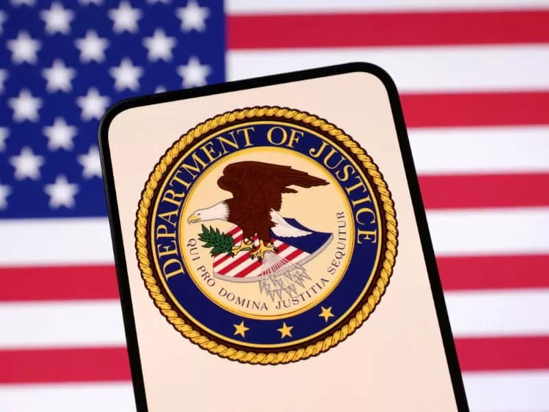 Department of Justice logo and U.S. flag